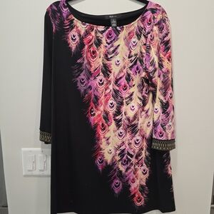 Style & Co. Black Tunic with Pink and Cream Feather Motif